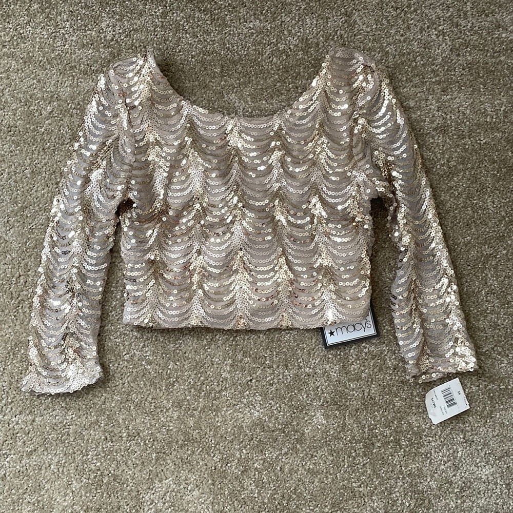 Crystal Doll Macys Champagne Gold Sequin Crop Top Size XS